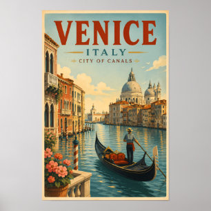 Poster Ilustração de Canais de Veneza Itália Arte de Viag