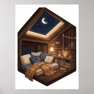 Poster Ilustração de Cantinho de Leitura Aconchegante sob