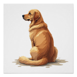 Póster Ilustração de Cão com Vista Posterior de Golden Re