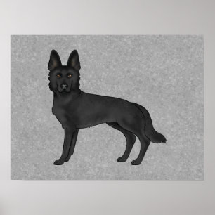 Poster Ilustração de Cão de Cartoon German shepherd Preto