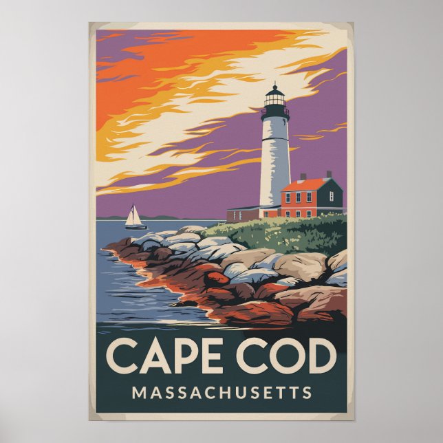 Poster Ilustração de Cape Cod Massachusetts Arte de Viage (Frente)
