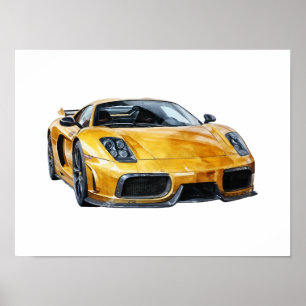 Poster Ilustração de Carro Amarelo WaterColor