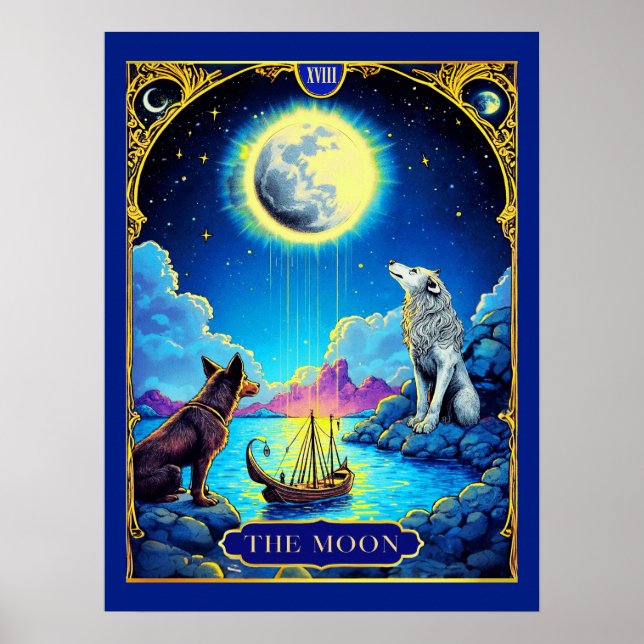 Poster Ilustração de Carta de Tarot, A Lua (Frente)