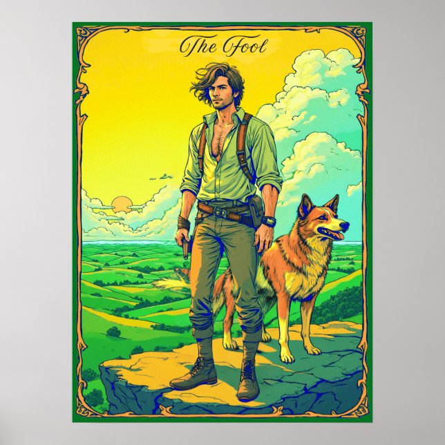 Poster Ilustração de Carta de Tarot, O Louco (Frente)
