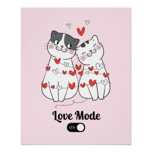 Póster Ilustração de Casal de Gatos Fofo no Dia dos Namor