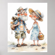 Ilustração de casal sênior em aquarela quente