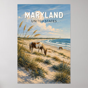 Poster Ilustração de Cavalo de Maryland Viagem Arte Vinta