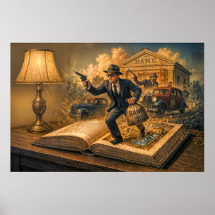Poster ilustração de cena de livro de gângster dos anos 1