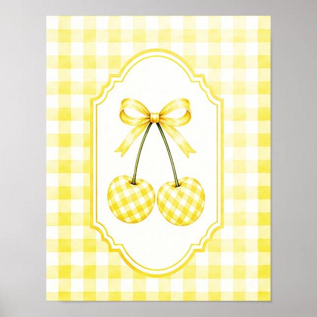 Poster Ilustração de Cereja Xadrez Amarelo Rústico  (Frente)