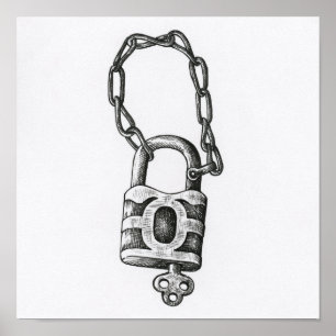 Poster Ilustração De Chave De Vintage E Bloqueio