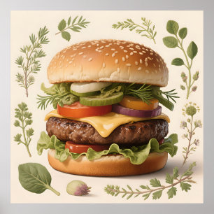 Poster Ilustração de Cheeseburger Gourmet