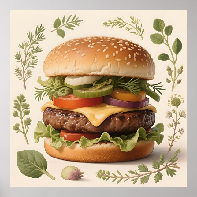 Poster Ilustração de Cheeseburger Gourmet (Frente)