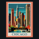 Póster Ilustração de Chicago Vintage<br><div class="desc">A ilustração colorida da cidade vintage de Chicago,  a arte deco.</div>