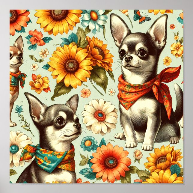 Poster Ilustração de Chihuahua Retro Cute (Frente)