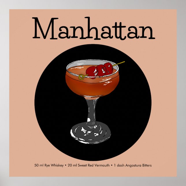Poster Ilustração de Cocktail Manhattan (Frente)