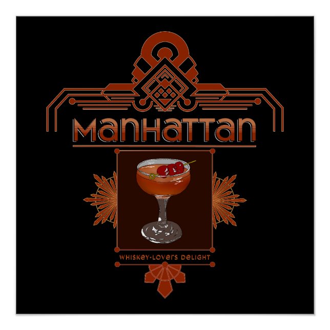 Póster Ilustração de Cocktail Retro Manhattan (Frente)