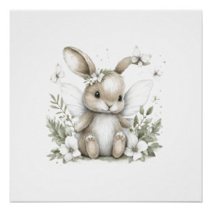 Póster Ilustração de coelhinho fada em aquarela delicada