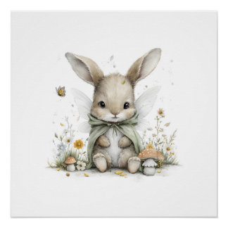Póster Ilustração de coelhinho fada em aquarela delicada