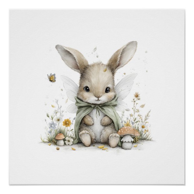 Póster Ilustração de coelhinho fada em aquarela delicada (Frente)