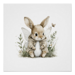 Póster Ilustração de coelhinho fada em aquarela doce