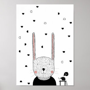 Póster Ilustração de Coelho, Arte de Parede para Quarto d