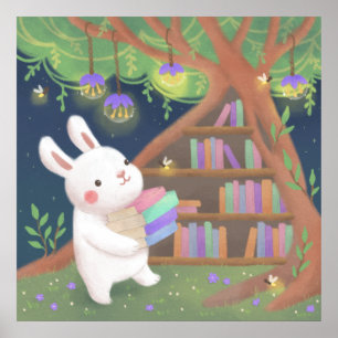 Poster Ilustração de Coelho Bookaholic Fofo