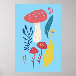 Poster Ilustração de cogumelo (BLUE BKGRD)