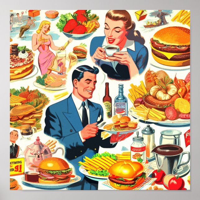 Poster Ilustração de Comidas da Vintage 1950s (Frente)