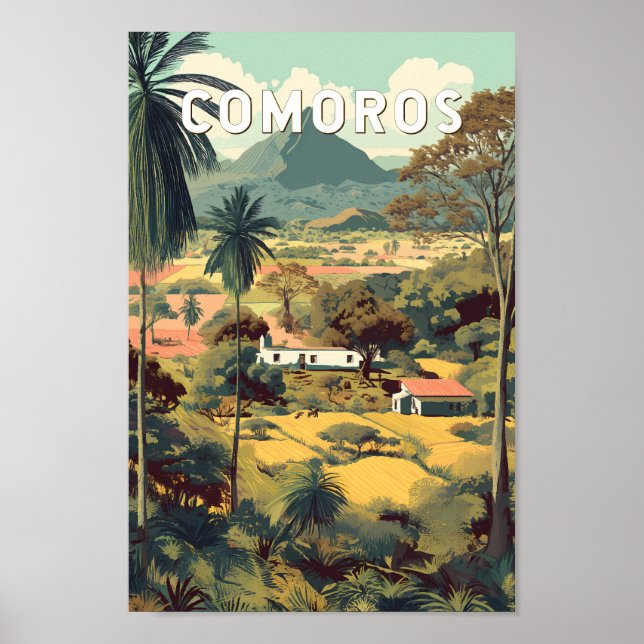 Poster Ilustração de Comores Viagem Arte Vintage (Frente)