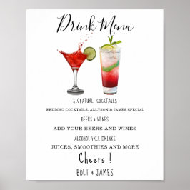 Poster Ilustração de coquetéis de menu de bebidas moderna