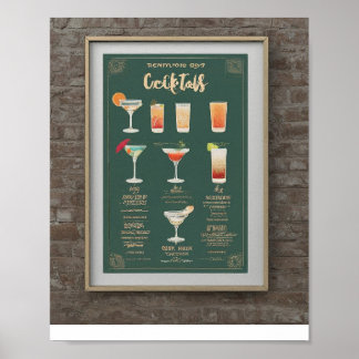 Poster Ilustração de coquetéis de menu de bebidas moderna