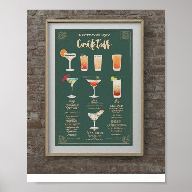 Poster Ilustração de coquetéis de menu de bebidas moderna (Frente)