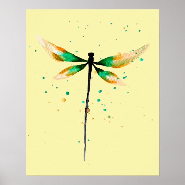 Poster Ilustração de cor de água doce Dragonfly (Frente)