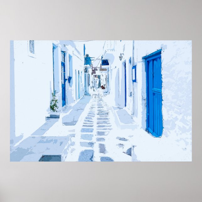 Poster Ilustração de Cores d'Água do Mykonos (Frente)