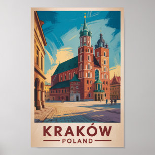 Poster Ilustração de Cracóvia Polônia Arte de Viagem Vint