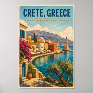 Poster Ilustração de Creta Grécia Viagem Arte Vintage