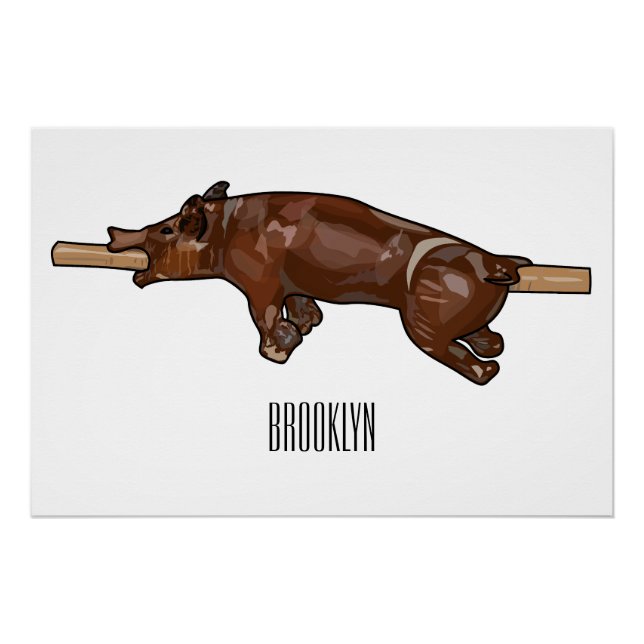 Póster Ilustração de desenho animado assado/assado porcin (Frente)