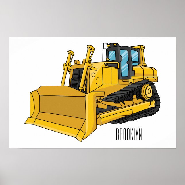 Poster Ilustração de desenho animado Bulldozer (Frente)