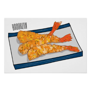 Póster Ilustração de desenho animado da tempura do Shrimp