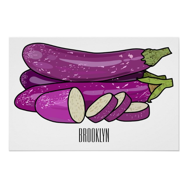 Póster Ilustração de desenho animado de beringela (Frente)