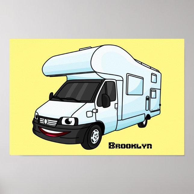 Poster Ilustração de desenho animado de campervan feliz (Frente)