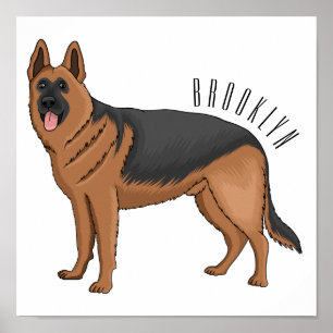 Poster ilustração de desenho animado de cão german shephe