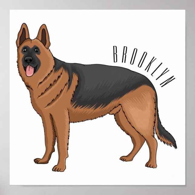 Poster ilustração de desenho animado de cão german shephe (Frente)