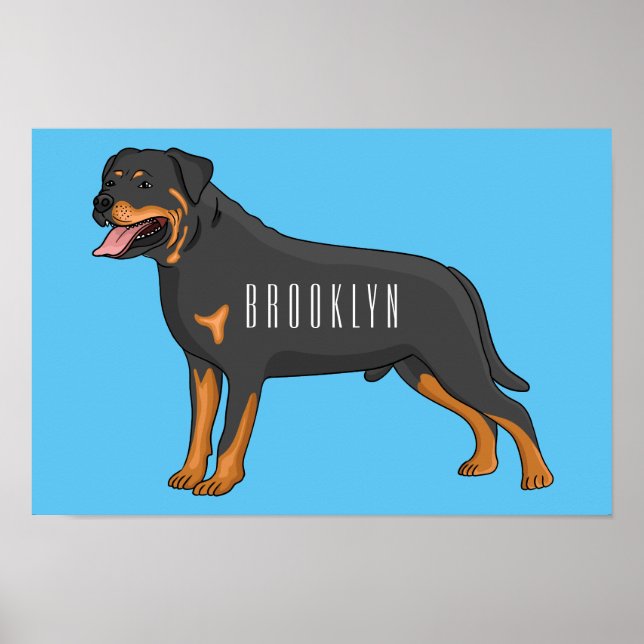 Poster Ilustração de desenho animado de cão rottweiler (Frente)