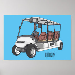 Poster Ilustração de desenho animado de carrinho de golfe