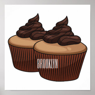 Poster ilustração de desenho animado de cupcake