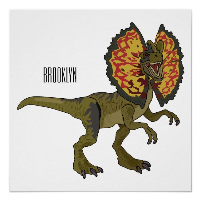 Póster Ilustração de desenho animado de Dilophosaurus (Frente)