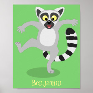 Poster Ilustração de desenho animado de lêmur de cauda de