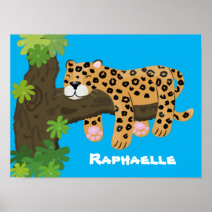 Poster Ilustração de desenho animado de leopardo giro
