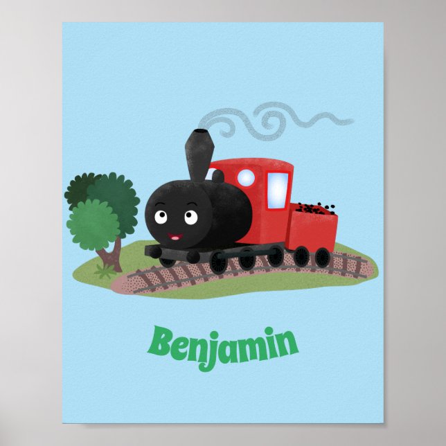 Poster Ilustração de desenho animado de locomotiva de com (Frente)